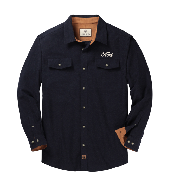 Dria Ford Script Ford Script Logo Men's Stretched Heathered Flannel Shirt - Official ...