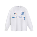 Enchante x Ford Racing white long sleeve waffle T-shirt, front
